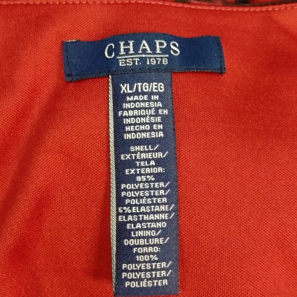 Chaps Women's Red Black Floral Print Empire Waist 3/4 Sleeve Dress Size L NWT - Picture 8 of 8